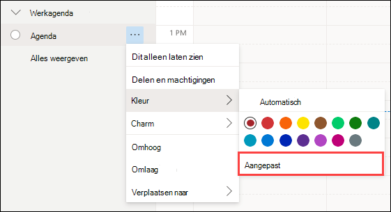 Outlook webagenda Kleurselectie Aangepast