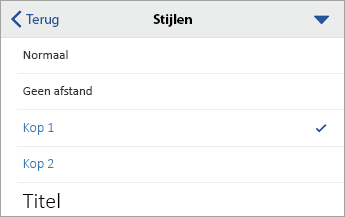 Het dialoogvenster Stijlen, met Kop 1 geselecteerd.