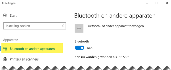 Zorg ervoor dat de optie Bluetooth- en andere apparaten aan de linkerkant is geselecteerd