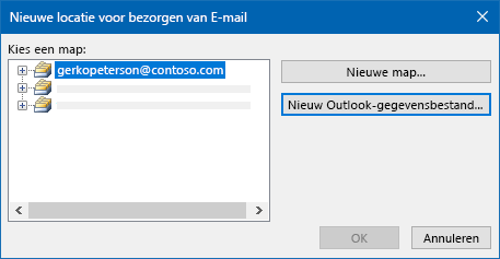 Dialoogvenster e-mail bezorgingslocatie voor Outlook
