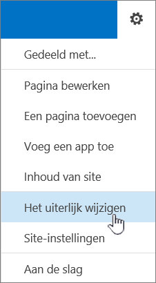 Menu Instellingen met Het uiterlijk wijzigen gemarkeerd