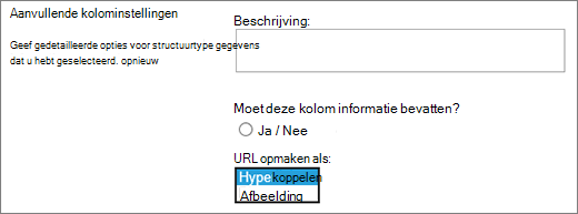 Keuzen voor afbeeldings-/hyperlinkkolommen