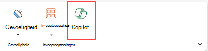 Schermopname van de knop Copilot op het lint in Excel.