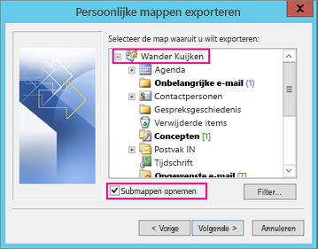 Kies het e-mailaccount dat u wilt exporteren.