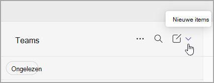 Schermafbeelding van de optie om nieuwe items te selecteren in de afzonderlijke weergave. Deze bevindt zich aan de rechterkant, boven de lijst met teams en kanalen.