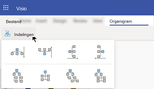 In Visio voor het web kunt u kiezen uit verschillende indelingsopties voor organigrammen.