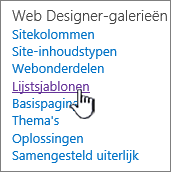 De koppeling van de lijstsjablonen op de pagina Site-instellingen