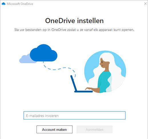 Schermafbeelding van het eerste scherm van OneDrive Setup
