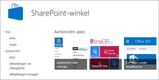 Weergave van de appselectie in de SharePoint-winkel