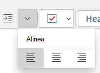Het menu Alinea met de beschikbare opties in OneNote voor Windows 10.