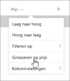 Groupby-optie in het menu kolomkop