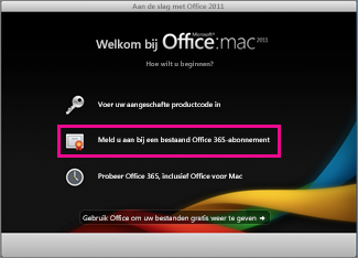 Installatiepagina van Office voor Mac voor Thuisgebruik wanneer u zich aanmeldt bij een bestaand Office 365-abonnement.