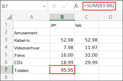 Excel voor de Web AutoSom-formule