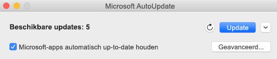 Venster Microsoft AutoUpdate als er updates beschikbaar zijn.