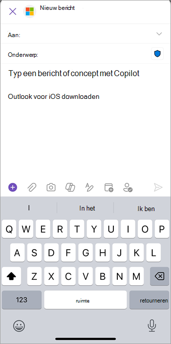 Selecteer het pictogram bijvoegen (paperclip) om bestanden of afbeeldingen toe te voegen aan uw e-mail.