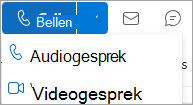 Schermafbeelding van de vervolgkeuzelijst Oproep op outlook-visitekaartje