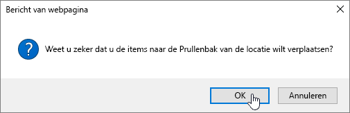 Bevestigingsdialoogvenster Item verwijderen waarin Verwijderen is gemarkeerd