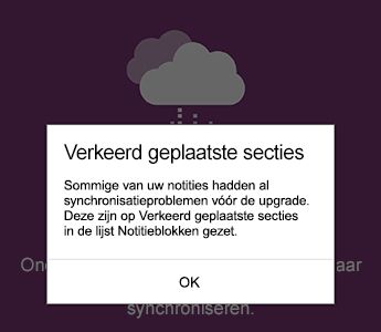 Melding over verkeerd geplaatste secties in OneNote voor Android