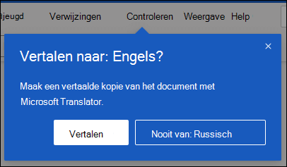 Een prompt in de webversie van Word om een vertaalde kopie van het document te maken.