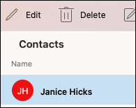 Contact persoon bewerken in Outlook voor Mac.