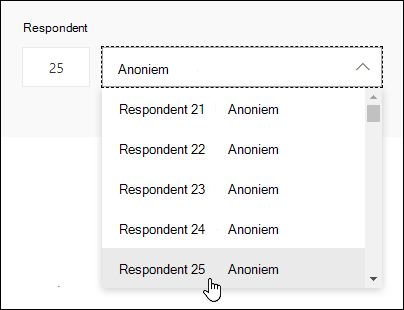 Voer een specifiek nummer in het zoekvak van de respondent in om de details van het antwoord van die persoon te bekijken in Microsoft Forms