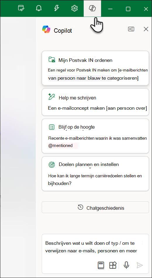 Het copilot-chatvenster in Outlook.