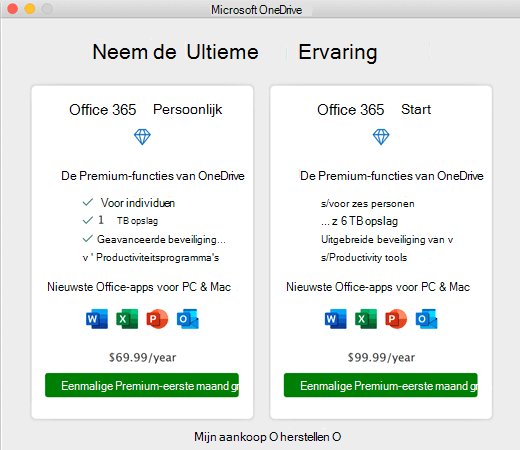 Schermafbeelding van OneDrive Het dialoogvenster Premium-ervaring krijgen