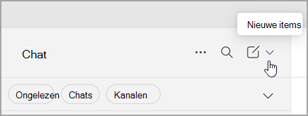 Schermafbeelding van de optie om nieuwe items te selecteren in de gecombineerde weergave. Het bevindt zich aan de rechterkant, boven de lijst met chats en kanalen.