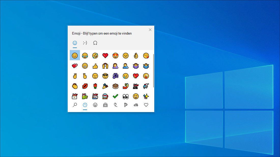 Het emoji-toetsenbord in Windows 10.