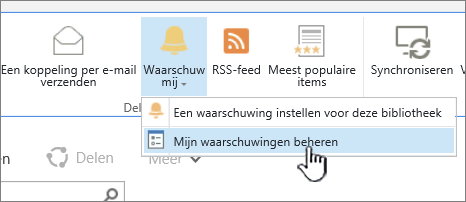 Gemarkeerde knop Waarschuwing beheren in SharePoint 2016