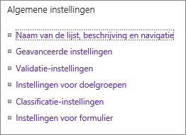 Koppelingen algemene lijstinstellingen