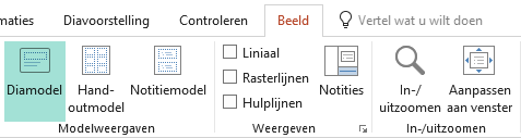 Dia-indelingen kunnen worden aangepast in de weergave Diamodel
