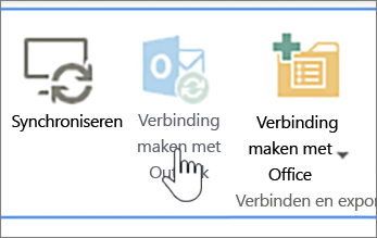 Lint met uitgeschakelde knop Verbinden met Outlook, met de knop aangewezen