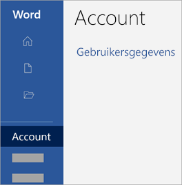Schermafbeelding van het Account-gebied in een Office-app