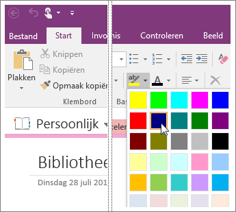 Schermafbeelding van de knop Tekstmarkeringskleur in OneNote 2016.