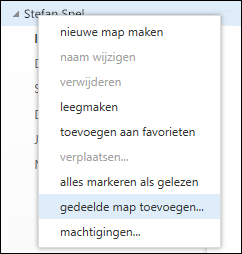 Optie in snelmenu Gedeelde map toevoegen in Outlook Web App