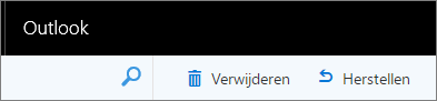 Een schermafbeelding toont de opties Verwijderen en Herstellen op de webversie van Outlook-werkbalk.