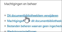 De verwijderde documentbibliotheek op de pagina bibliotheekinstellingen