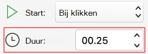 Menu Duur van animatie in PowerPoint voor Mac