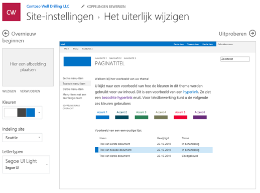 De kleuren, lettertypen en indeling van het uiterlijk bewerken