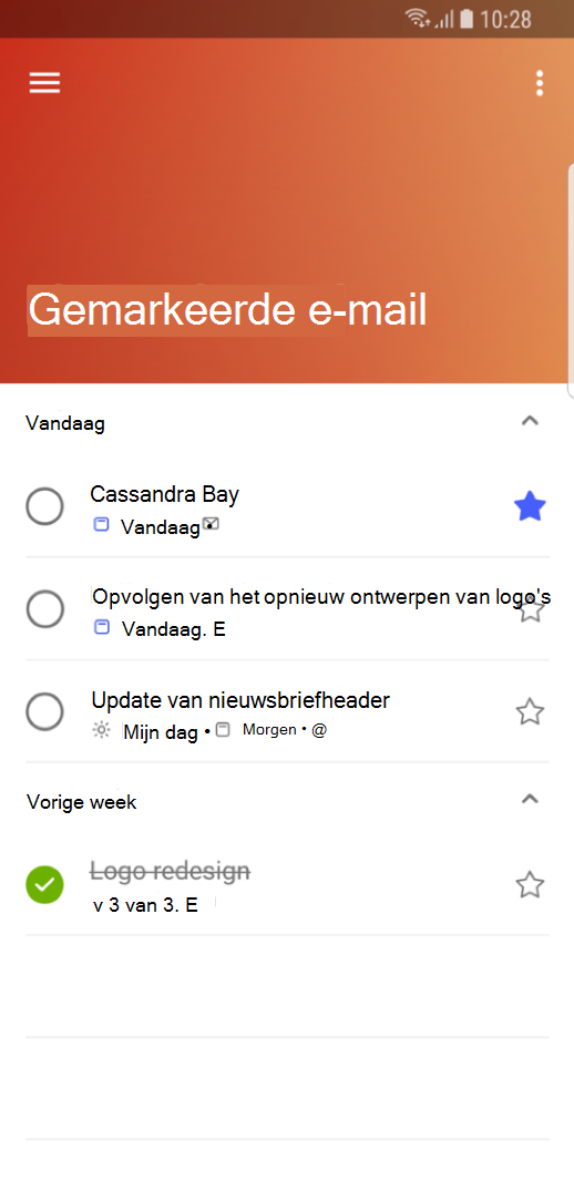 U kunt in Outlook Mobile uw e-mail met vlag zien als taken.