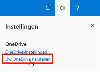 Instellingenmenu voor OneDrive voor bedrijven online met Herstellen gemarkeerd