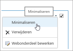 Menu Webonderdeel met Minimaliseren gemarkeerd