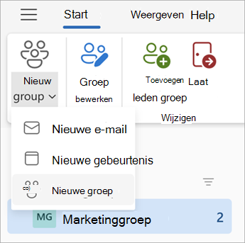 Selecteer op het lint in het dashboard van de Groepen de optie Nieuwe groep > Nieuwe groep