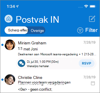 Postvak in met prioriteit in Outlook Mobile