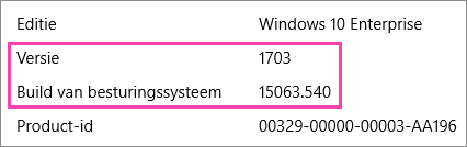 Schermafbeelding van de Windows-versie en buildnummers