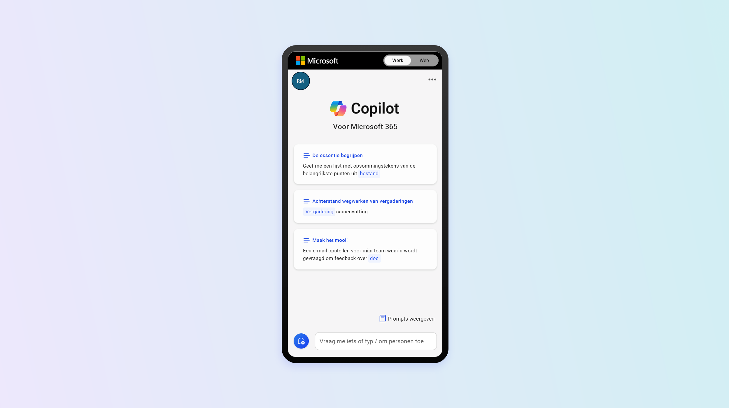 De Microsoft Copilot-app op een smartphone