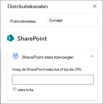 Schermopname van het deelvenster om SharePoint-sites toe te voegen.