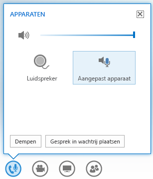 schermafbeelding van de opties die beschikbaar komen wanneer u de muisaanwijzer op de audioknop houdt