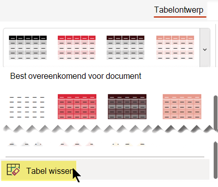 Verwijder een tabelstijl met de opdracht Tabel verwijderen.